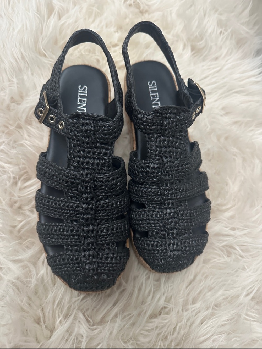 Silent D Black Woven Slingback Sandals